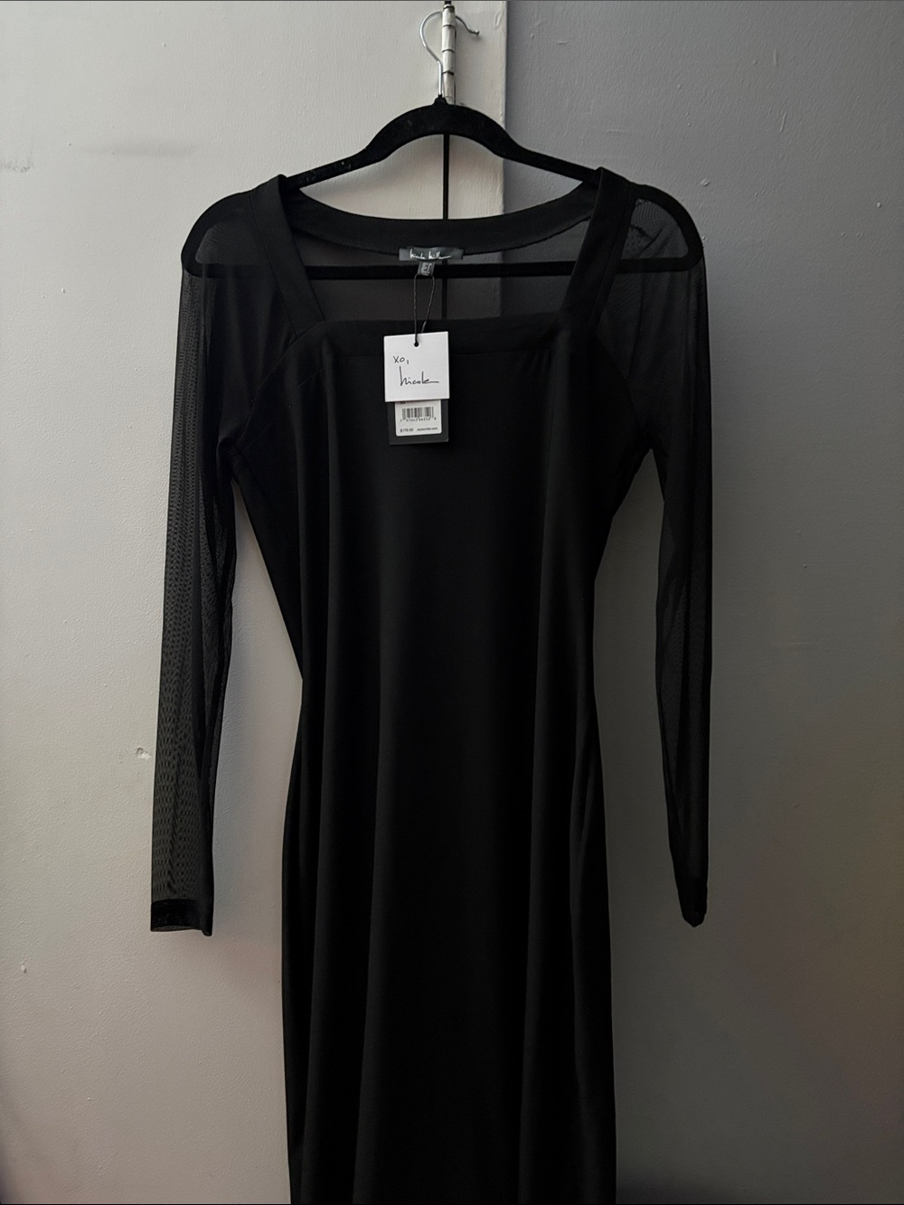 Nicole Miller Black Long-Sleeve Mesh-Inset Dress